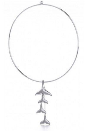 Dangling Silver Whale Tails Fashion Necklace