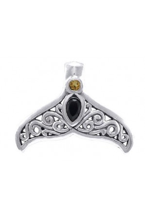 Filigree Whale Tail Pendant with Gems