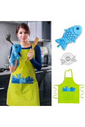 Blue Fin apron and mitten